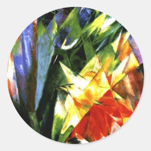 Pegatina Redonda Franz Marc: Pájaros - Arte Cubista de Franz Marc
