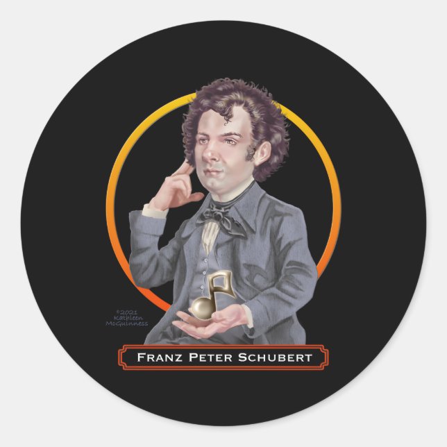 Pegatina Redonda Franz Peter Schubert Compositor austriaco (Anverso)