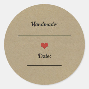 Pegatina Redonda Frasco de Conservas Hecho a Mano de Corazón Rojo K