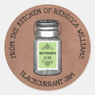 Pegatina Redonda Frasco de Mason Rústico De la cocina de    Mermela