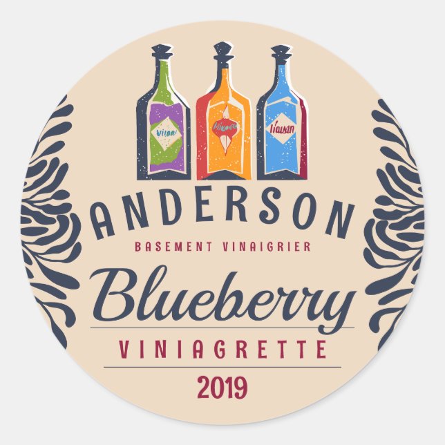 Pegatina Redonda Frascos de vinagreta o vinagreta aromatizada con h (Anverso)