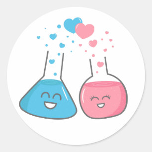 Pegatina Redonda Frascos lindos enamorados, tenemos química