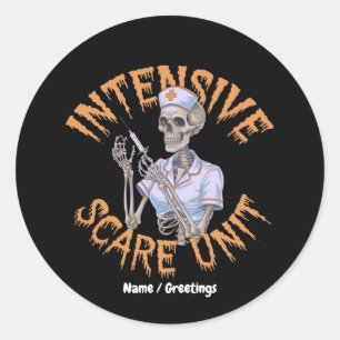 Pegatina Redonda Frase divertida de Halloween para enfermeras Unida