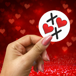 Pegatina Redonda Frase XOXO Letras con corazones rojos