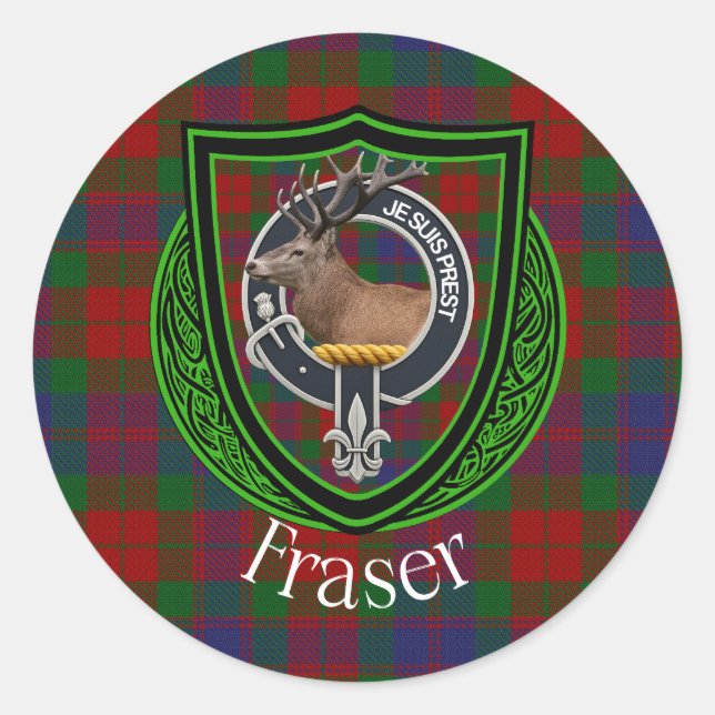 Pegatina Redonda Fraser Scottish Clan Tartan & Crest (Anverso)