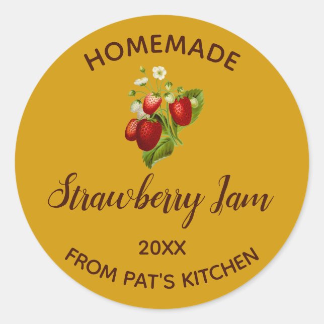 Pegatina Redonda Fraude de fresa casera editable (Anverso)