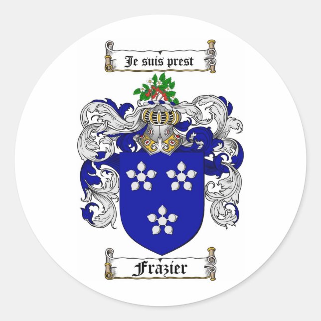 PEGATINA REDONDA FRAZIER FAMILIER CREST - FRAZIER COAT OF ARMS (Anverso)