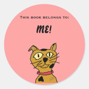 Pegatina Redonda Fred el plato del libro Cat