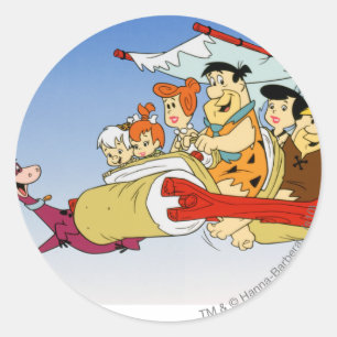 Pegatina Redonda Fred Flintstone Wilma Barney y Betty PEBBLES™