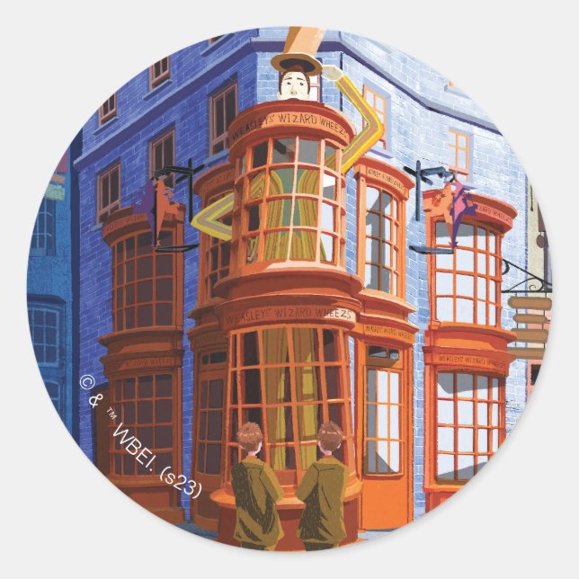 Pegatina Redonda Fred y George en el asistente de Weasley Wheezes (Anverso)