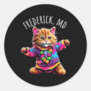 Pegatina Redonda Frederick Md Usa Divertido Y Colorido Gato Danzant