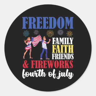 Pegatina Redonda Freedom Family Faith Friends y amp; Fuegos artific