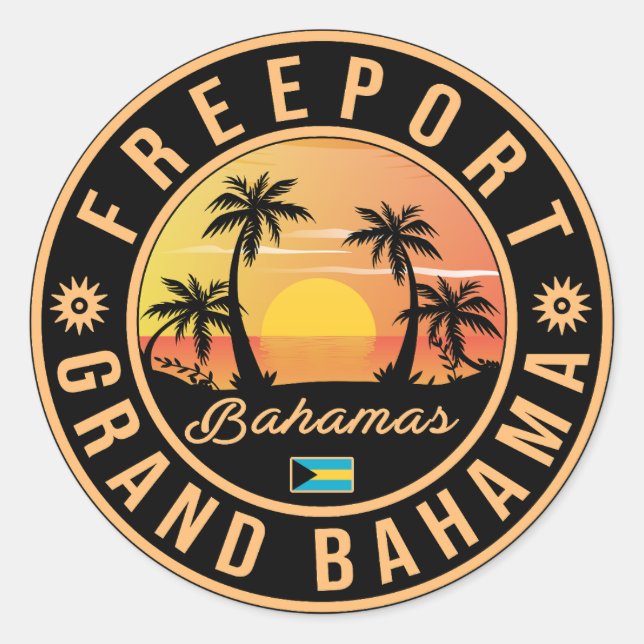 Pegatina Redonda Freeport Bahamas Retro Sunset Souvenirs 60 (Anverso)