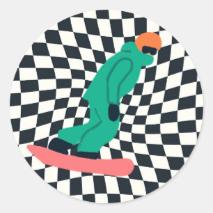 Pegatina Redonda Freerid Snowboarder En Green Suit Checkpoint