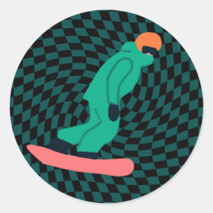 Pegatina Redonda Freerid Snowboarder En Green Suit Checkpoint