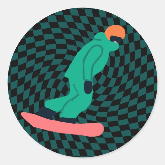 Pegatina Redonda Freerid Snowboarder En Green Suit Checkpoint (Anverso)