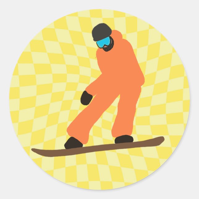 Pegatina Redonda Freerid Snowboarder En Naranja Suit Checkered (Anverso)