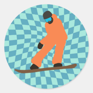 Pegatina Redonda Freerid Snowboarder En Naranja Suit Checkered