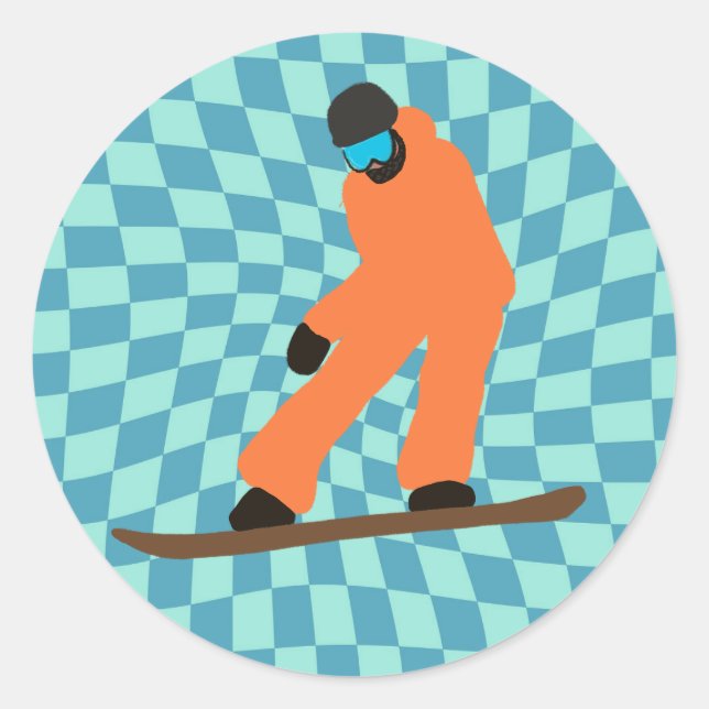 Pegatina Redonda Freerid Snowboarder En Naranja Suit Checkered (Anverso)