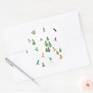 Pegatina Redonda Freeride Snowboarder Ilustracion Snowboarding