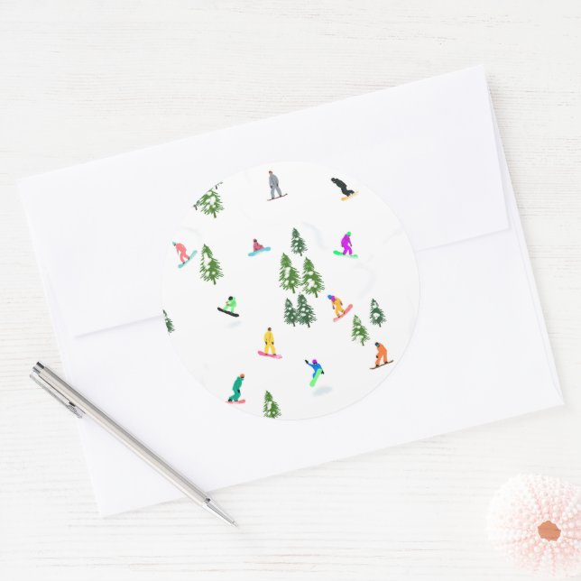 Pegatina Redonda Freeride Snowboarder Ilustracion Snowboarding (Sobre)