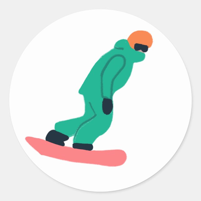 Pegatina Redonda Freerider Snowboarder En El Ilustracion Green Suit (Anverso)