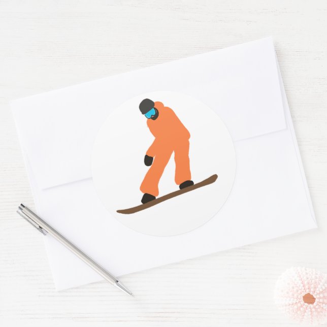 Pegatina Redonda Freerider Snowboarder En Ilustracion De Demanda Na (Sobre)