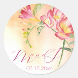 Pegatina Redonda Freesia de acuarela tropical