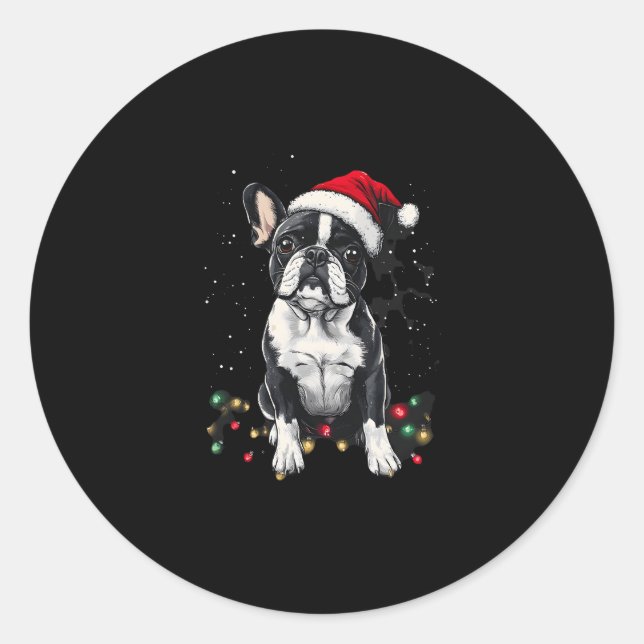 Pegatina Redonda French Bulldog Christmas Lights Xmas Dogs Gifts Me (Anverso)