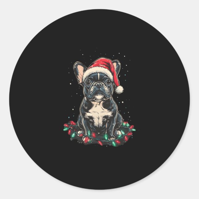 Pegatina Redonda French Bulldog Christmas Lights Xmas Dogs Gifts Me (Anverso)