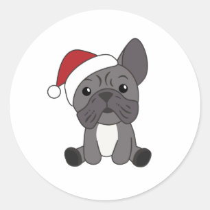 Pegatina Redonda French Bulldog Christmas Snow Winter Animals