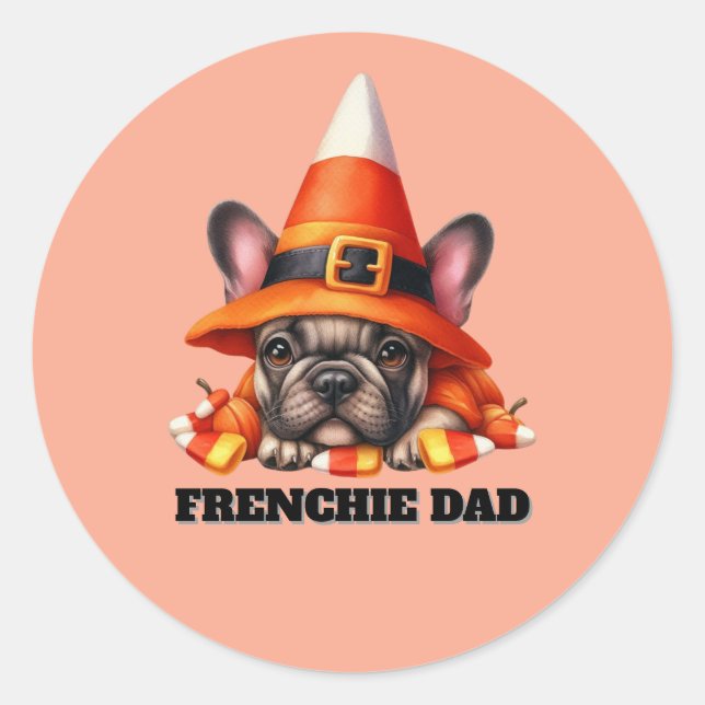 Pegatina Redonda French Bulldog Cute Halloween Candy Costume (Anverso)