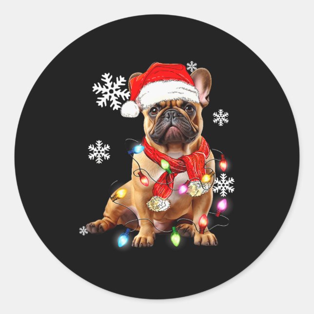 Pegatina Redonda French Bulldog Dog Christmas Light Pajama Pet Xmas (Anverso)