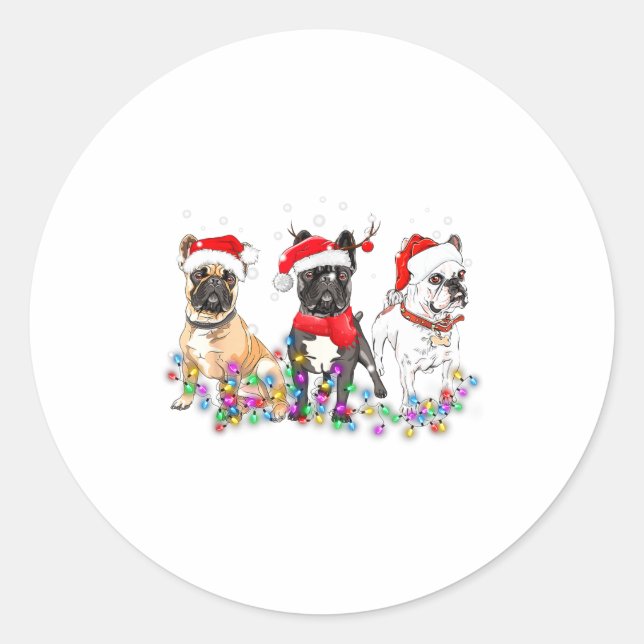 Pegatina Redonda French Bulldog Dog Christmas Lights Cute Pet Match (Anverso)