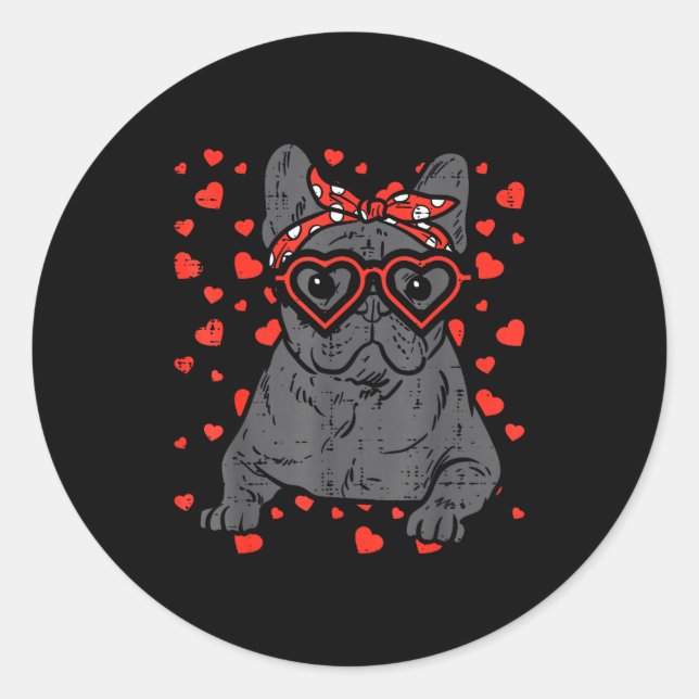 Pegatina Redonda French Bulldog Heart Gles Valentine Day Frenchie D (Anverso)