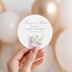 Pegatina Redonda French Macaron Bonjour Bebe Paris Baby shower