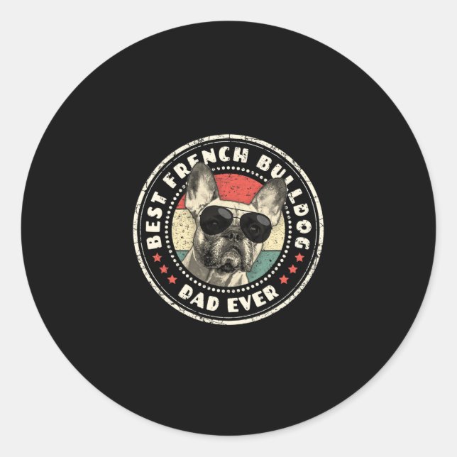 Pegatina Redonda Frenchie Dad Ever Retro Propietario de los amantes (Anverso)