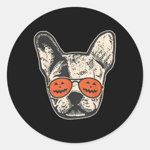 Pegatina Redonda Frenchie En La Calabaza Gafas De Sol Bulldog Hallo
