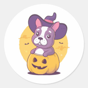 Pegatina Redonda Frenchie Halloween