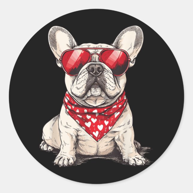 Pegatina Redonda Frenchie Heart Bandana Guay Bulldog francés Lover  (Anverso)