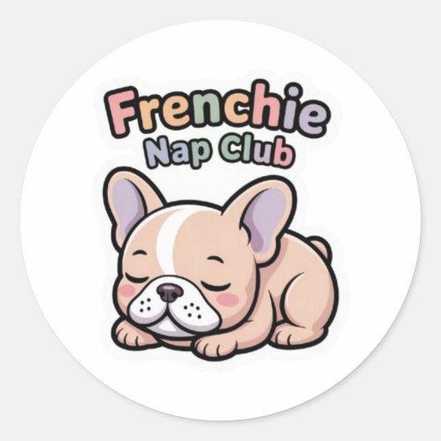 Pegatina Redonda Frenchie Nap Club Cute Sleeping French Bulldog Sti (Anverso)