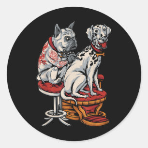 Pegatina Redonda Frenchie Pug Dalmatie Bulldog francés Tattoo Women