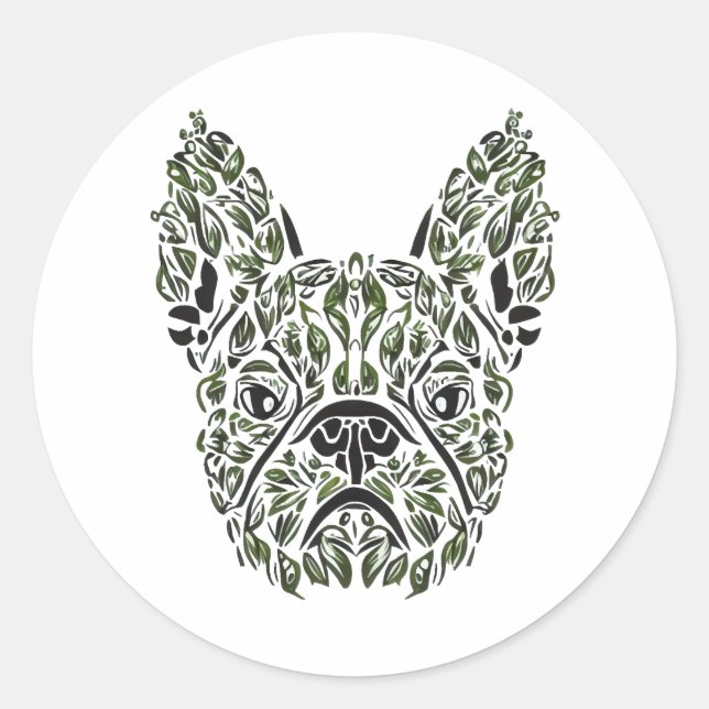 Pegatina Redonda Frenchie Puppy Art (Anverso)