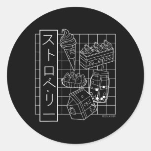 Pegatina Redonda Fresa Anime Japonesa Estética Vaporwave