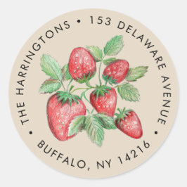 Pegatina Redonda Fresa Arte Estilo Vintagle Beige Dirección de Devo