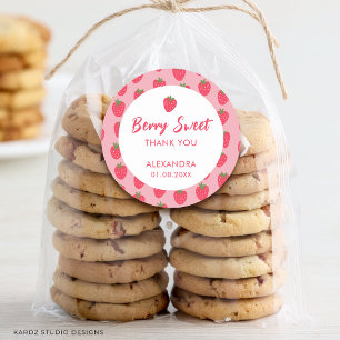 Pegatina Redonda Fresa Baby Shower Pink