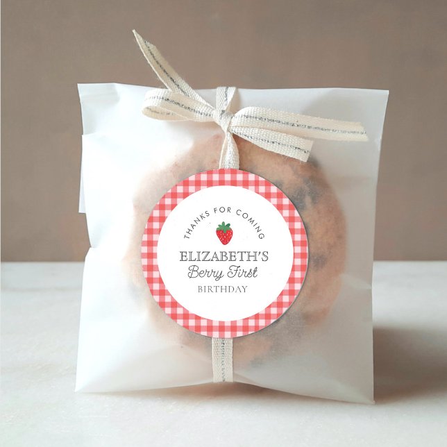 Pegatina Redonda Fresa Berry primer cumpleaños de picnic (Subido por el creador)