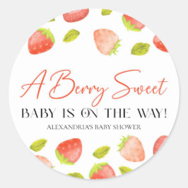 Pegatina Redonda Fresa Berry Sweet Baby Shower Favor