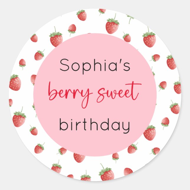Pegatina Redonda Fresa Cumpleaños Berry Sweet (Anverso)