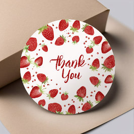 Pegatina Redonda Fresa de Acuarela Dulce como una Fruta Gracias